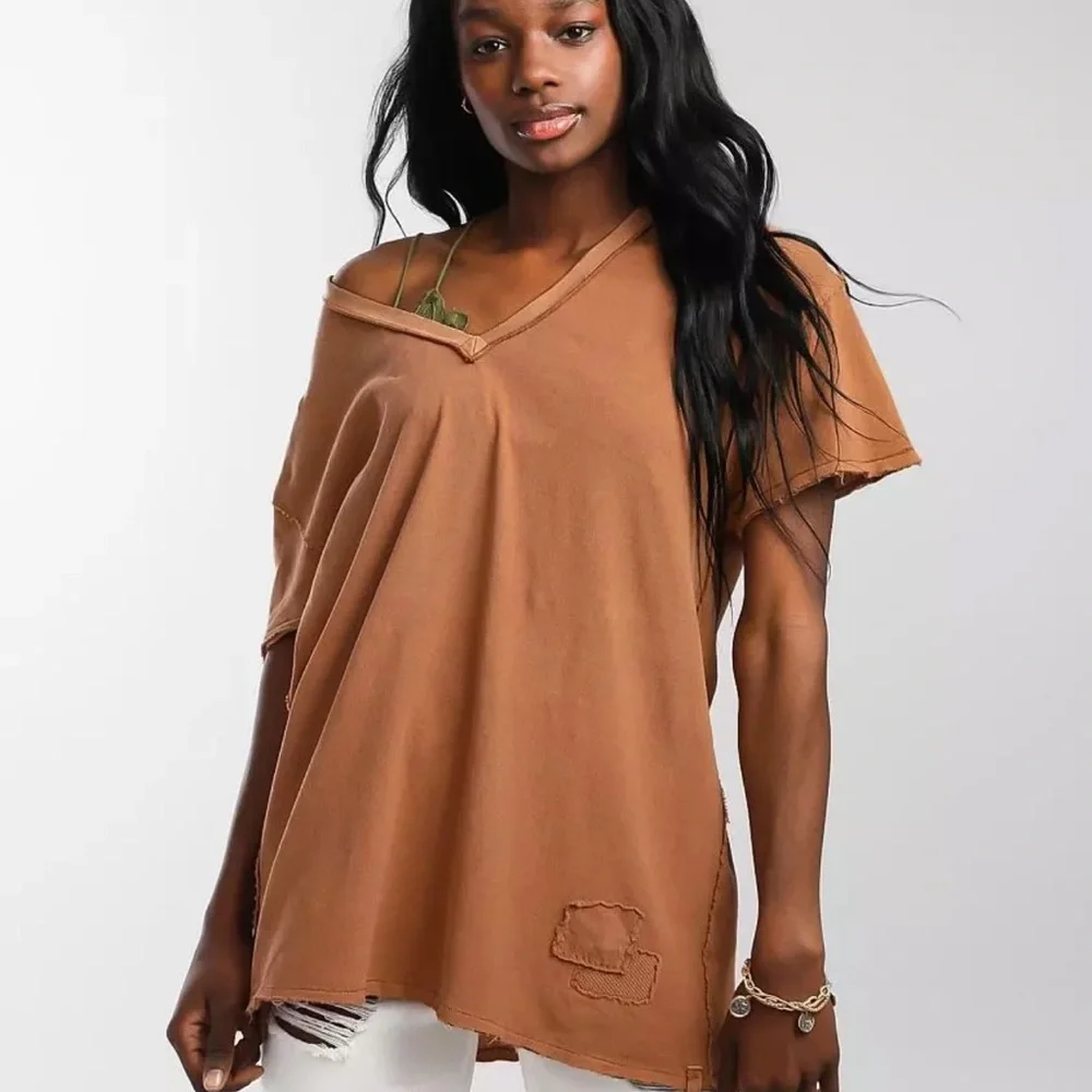 NWOT Free People We The Free | Joni Distressed V-Neck Tee | XS